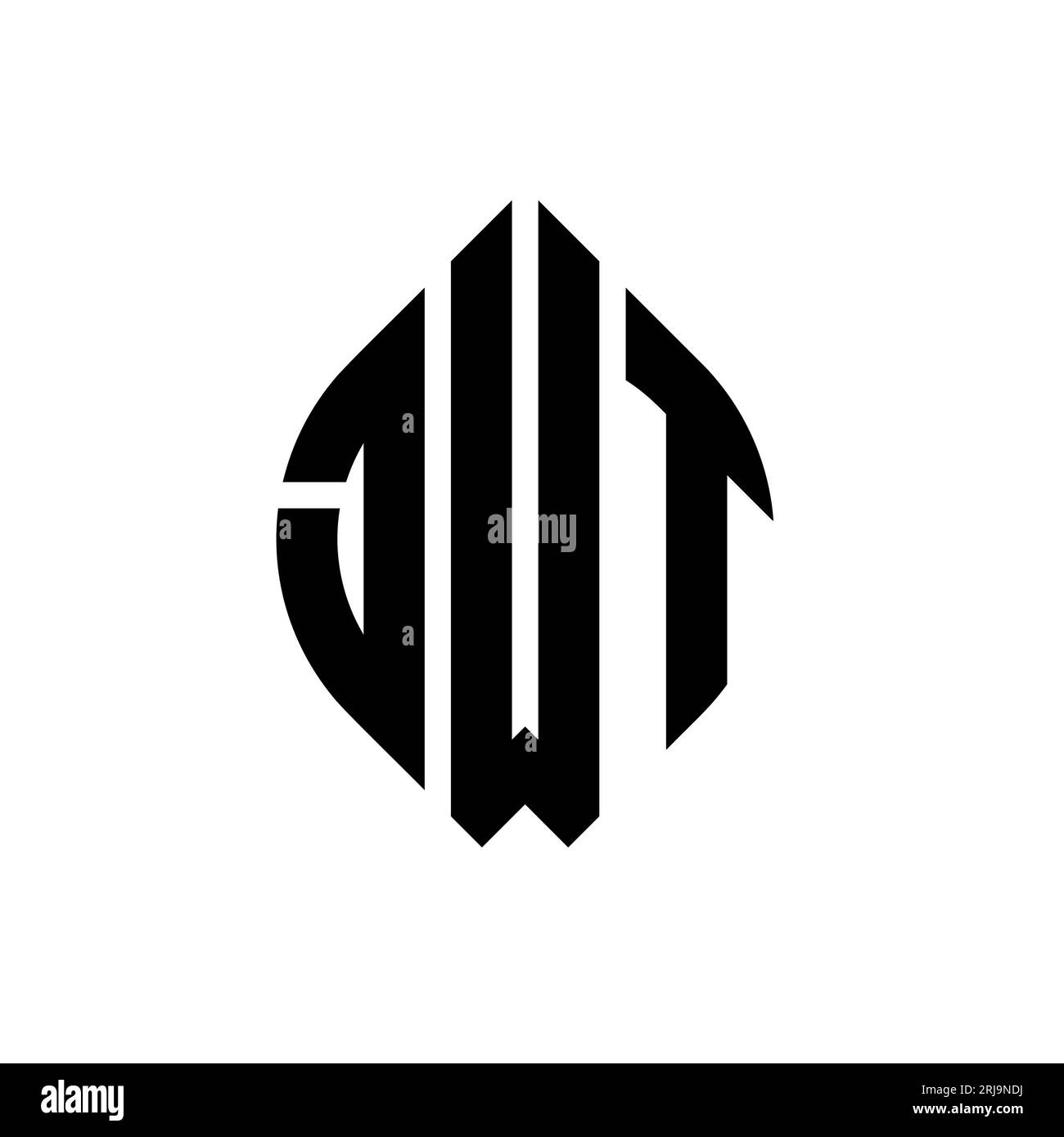 JWT-Logodesign mit kreisförmigem Buchstaben und Ellipsenform. JWT-Ellipsenbuchstaben im typografischen Stil. Die drei Initialen bilden ein kreisförmiges Logo. JWT CI Stock Vektor