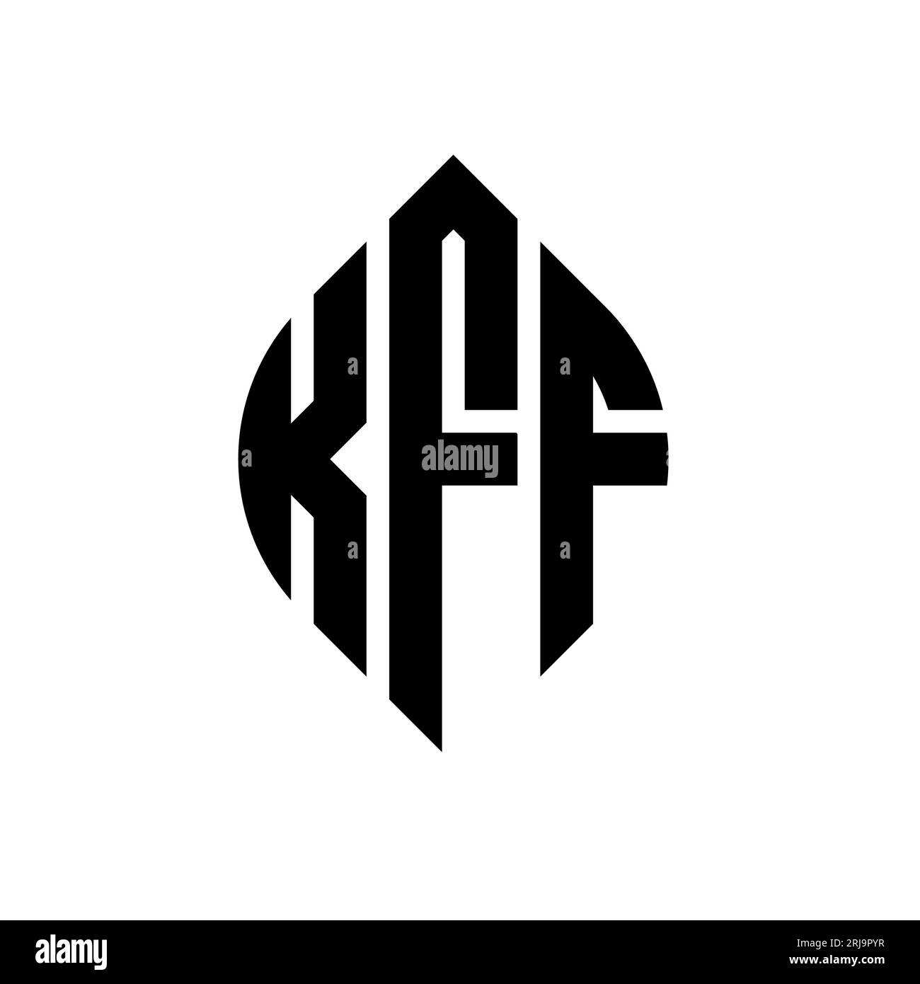 KFF-Logodesign mit kreisförmigem Buchstaben und Ellipsenform. KFF-Ellipsenbuchstaben im typografischen Stil. Die drei Initialen bilden ein kreisförmiges Logo. KFF CI Stock Vektor