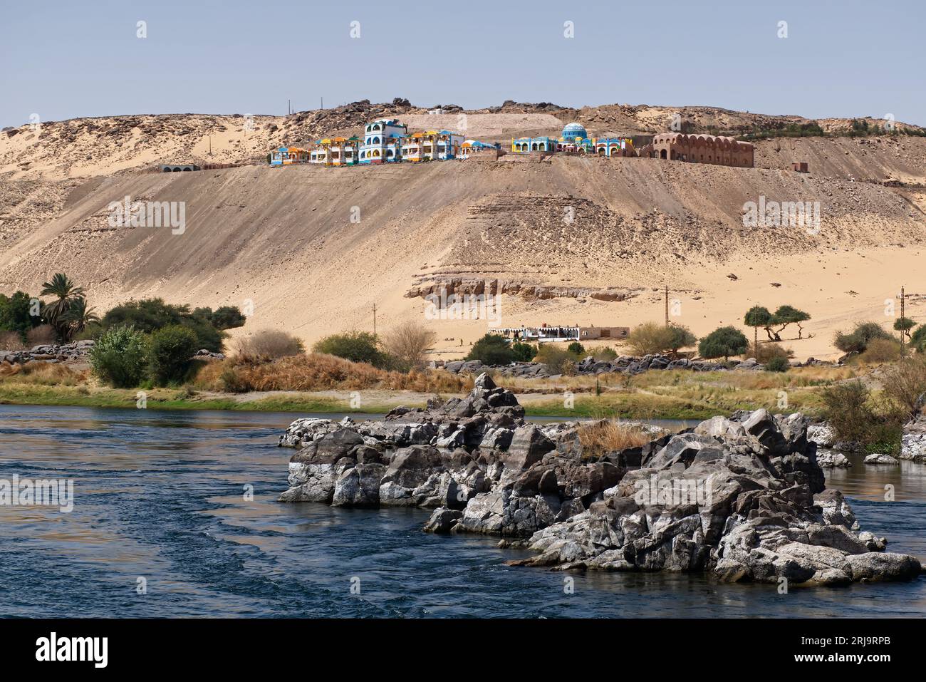 Das Nubische Dorf. Traditionelle Siedlung in der Nähe von Assuan. Nubier sind für ihre Gastfreundschaft bekannt. Assuan. Ägypten Stockfoto