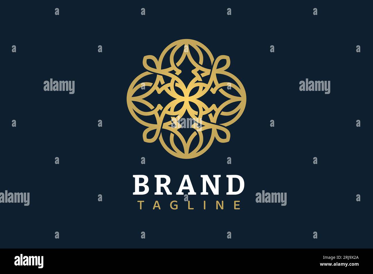 Goldenes Blumenmotiv Mit Medaillon-Logo Und Vektor-Design Stock Vektor