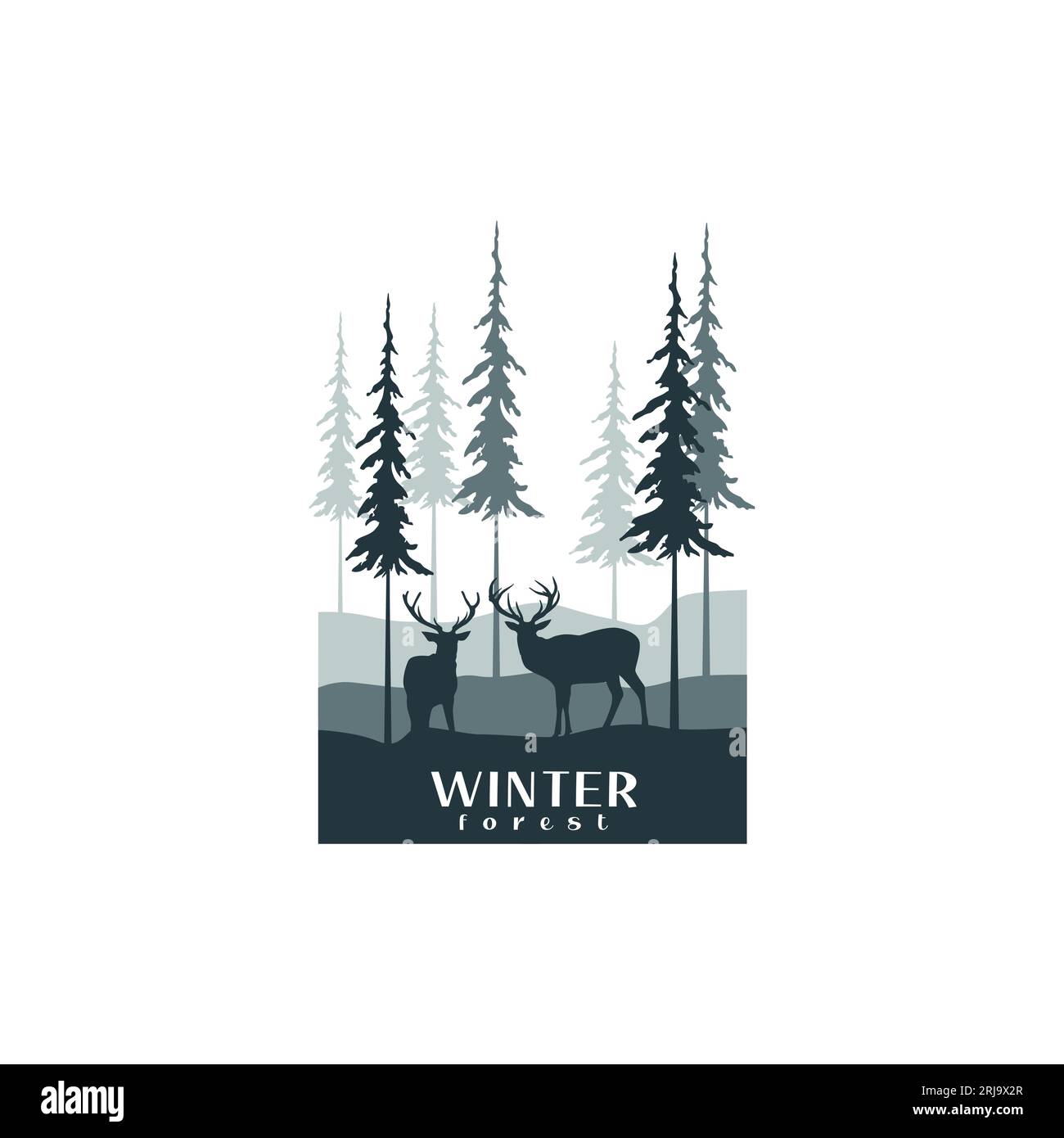 Hirsch Silhouette Und Winter Kiefer Wald Für Wild Nature Logo Vektor Design Stock Vektor