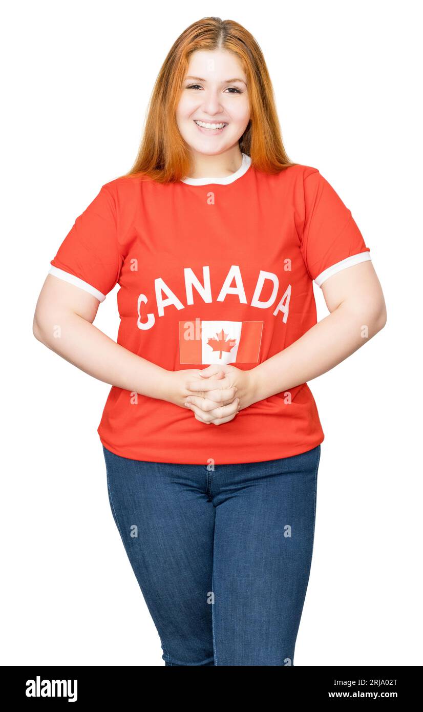 Wunderschöner Fan der kanadischen Nationalmannschaft isoliert auf weißem Hintergrund für Ausschnitt Stockfoto
