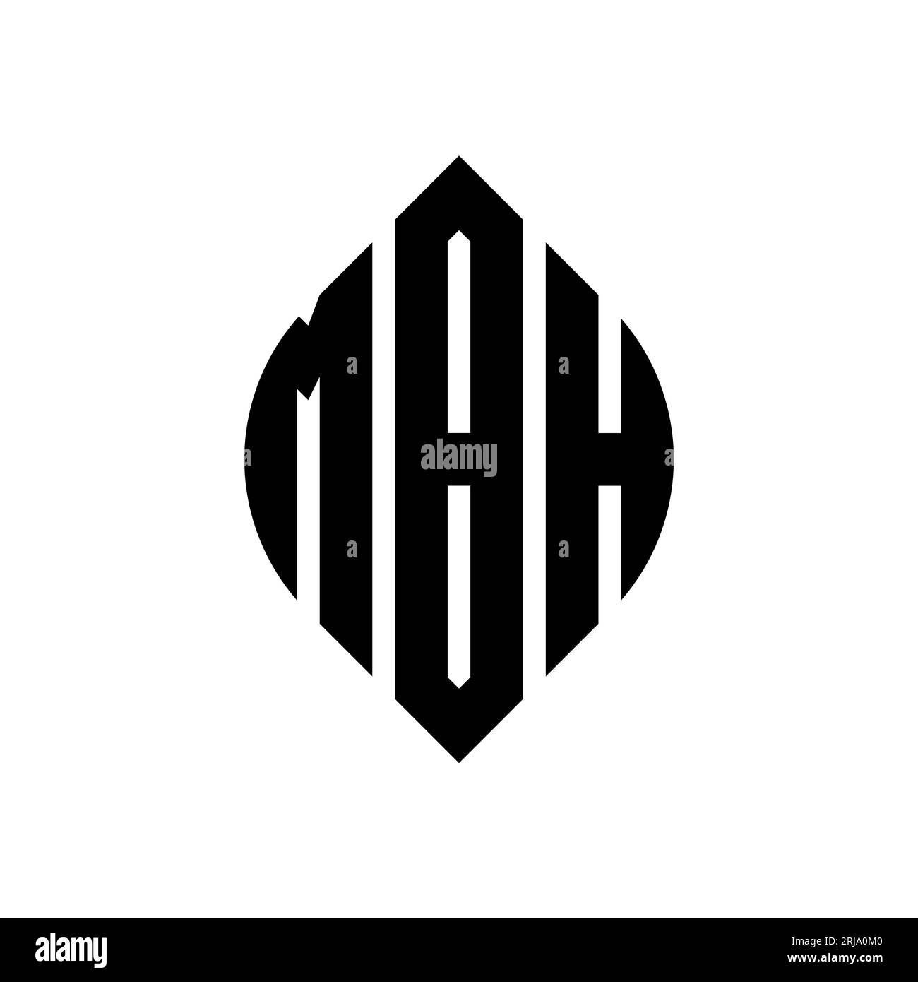 MBH Kreisbuchstabenlogo mit Kreis- und Ellipsenform. MBH-Ellipsenbuchstaben im typographischen Stil. Die drei Initialen bilden ein kreisförmiges Logo. MBH CI Stock Vektor