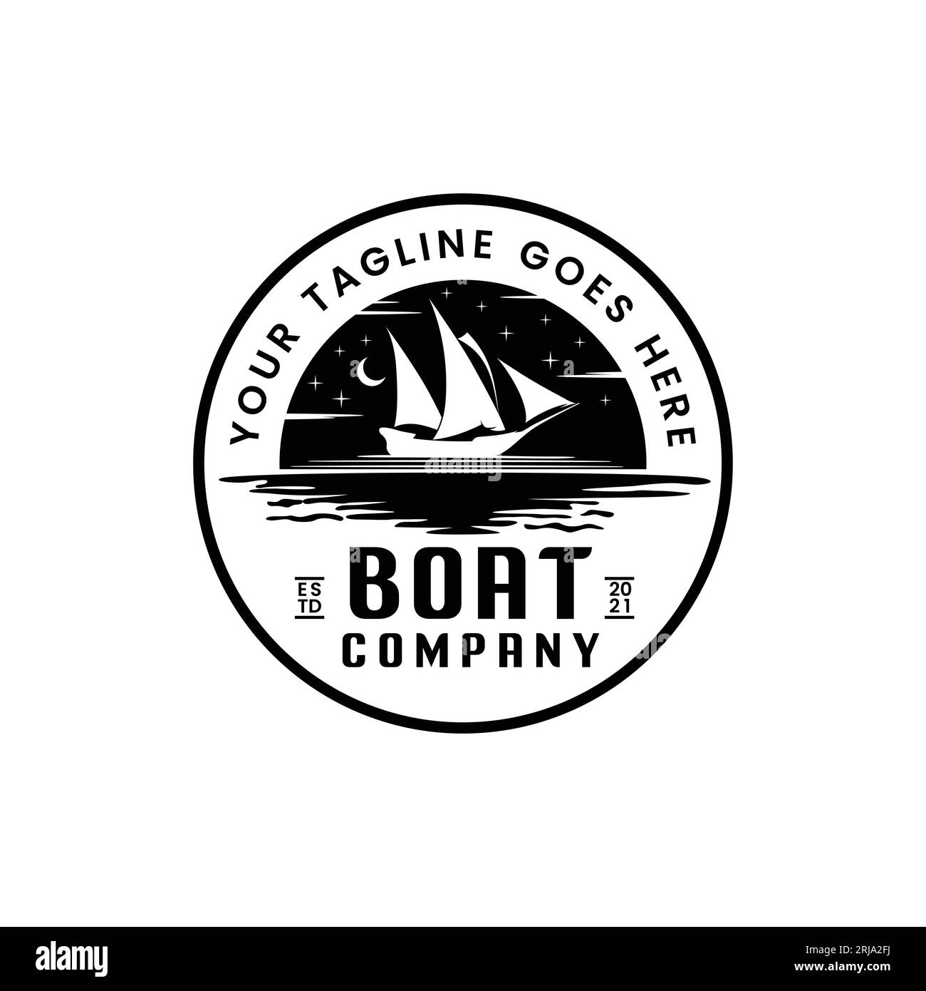 Segelboot Ship Night Silhouette Logo-Design Stock Vektor