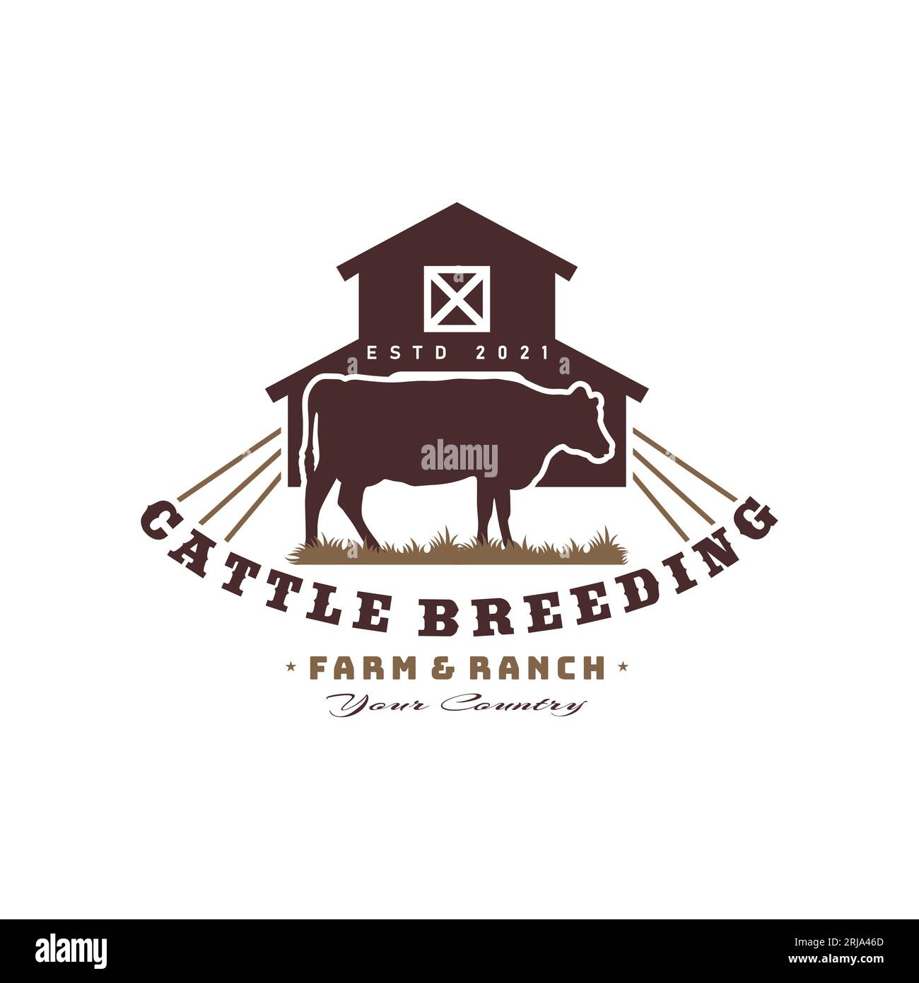 Cow Farm Vintage-Logo Mit Scheune Stock Vektor