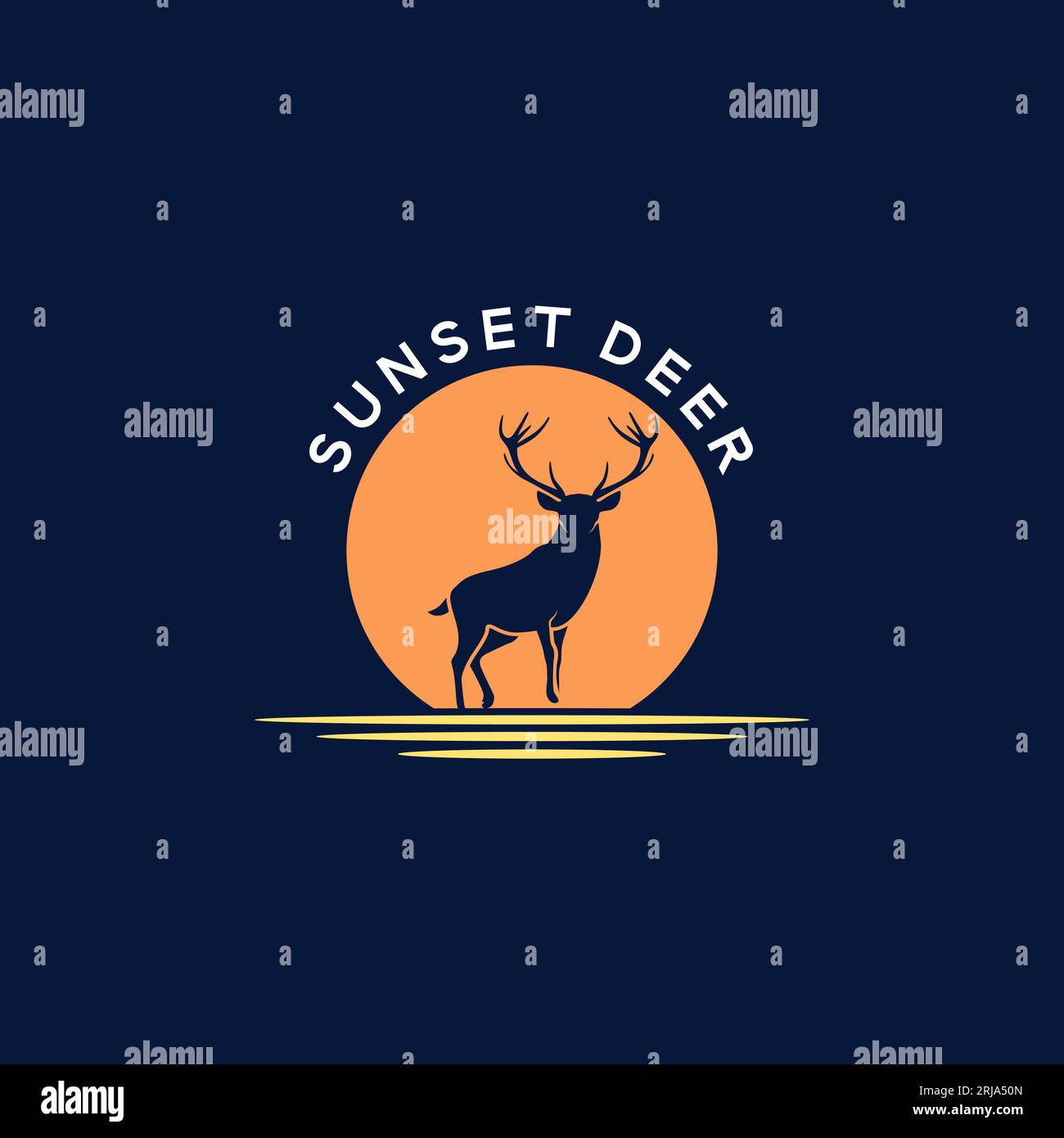 Sunset Deer mit Hirsch-Silhouette-Logo Stock Vektor