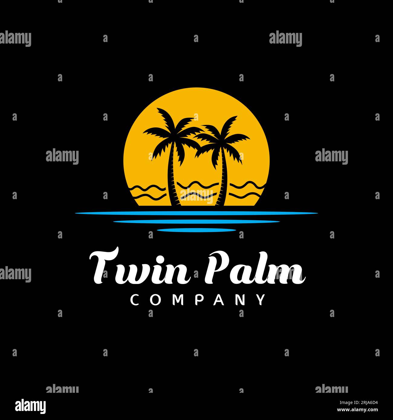 Palm Tree Beach Silhouette für Hotel Restaurant Urlaub Urlaub Reise Logo Design Stock Vektor