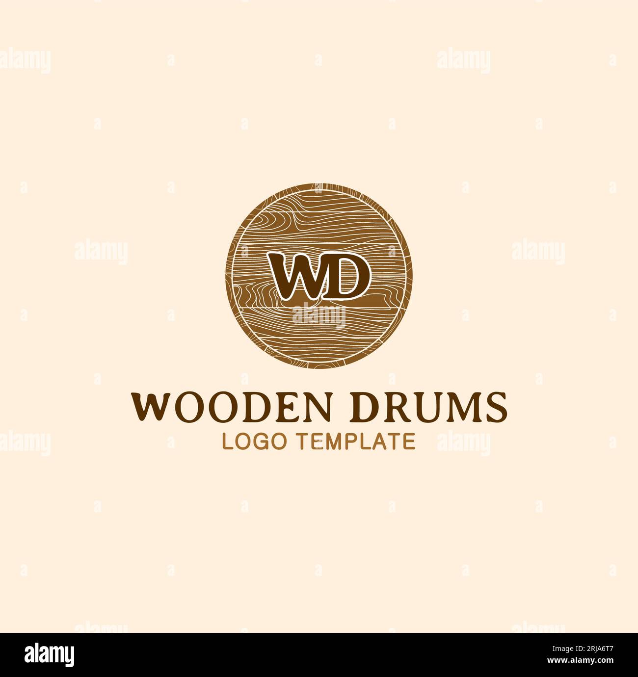 WD Wooden Drum Initialen, Wood Grain Logo Design Inspiration Stock Vektor