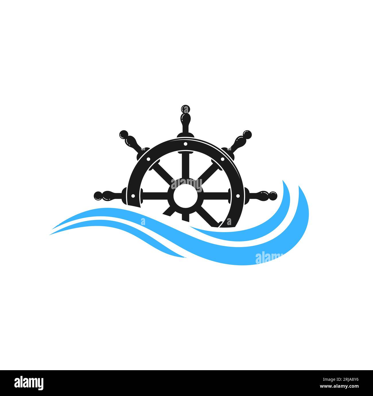 River Creek Water Mill, Vintage Ship Steering Wheel Und Ocean Waves Logo Design Inspiration Stock Vektor