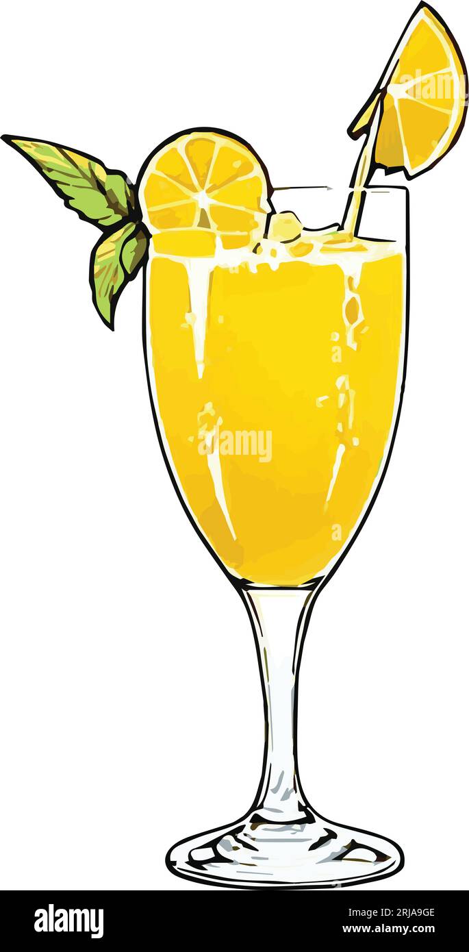 Handgezeichnete Orangencocktails, Saftdrink-Bar und Orangenscheiben mit Vektor-Illustration Stock Vektor