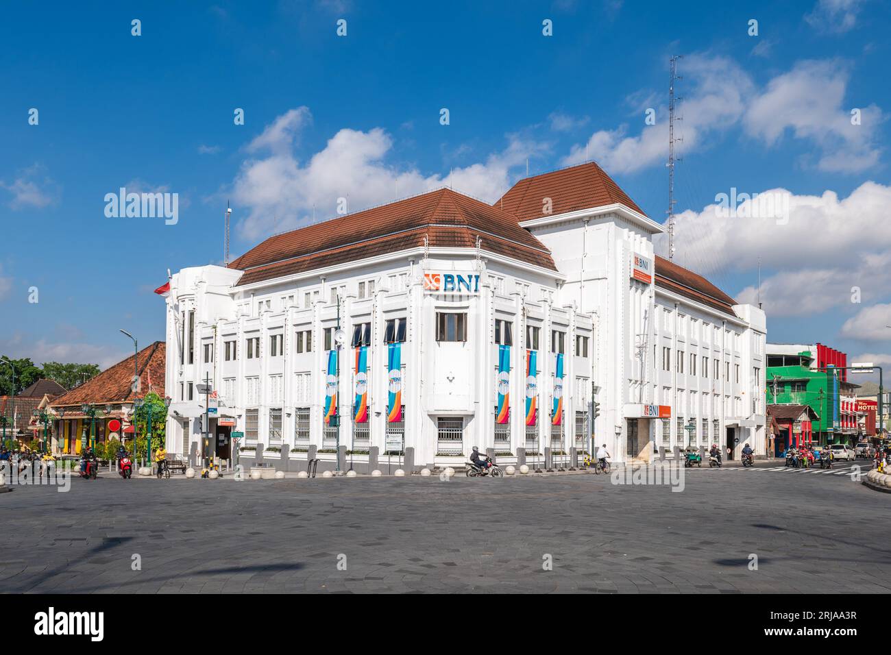 17. Juli 2023: Der Zero-Kilometer-Punkt von Yogyakarta, ein Kreuzungsgebiet in Gondomanan, Yogyakarta, das aufgrund seiner Lage häufig von Touristen besucht wird Stockfoto