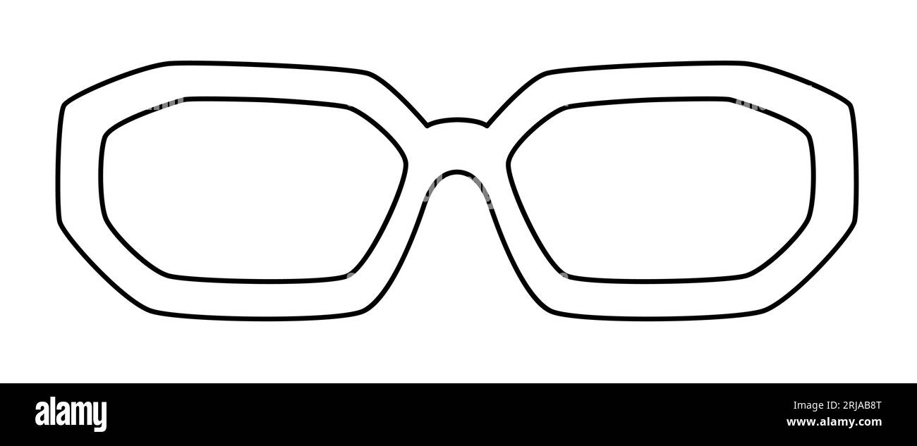 Rechteckige Retro-Rahmen Brille Mode Accessoire Illustration. Sonnenbrille Vorderansicht für Herren, Damen, Unisex-Silhouette, flache Brillenbrille mit Objektivskizze isoliert Stock Vektor