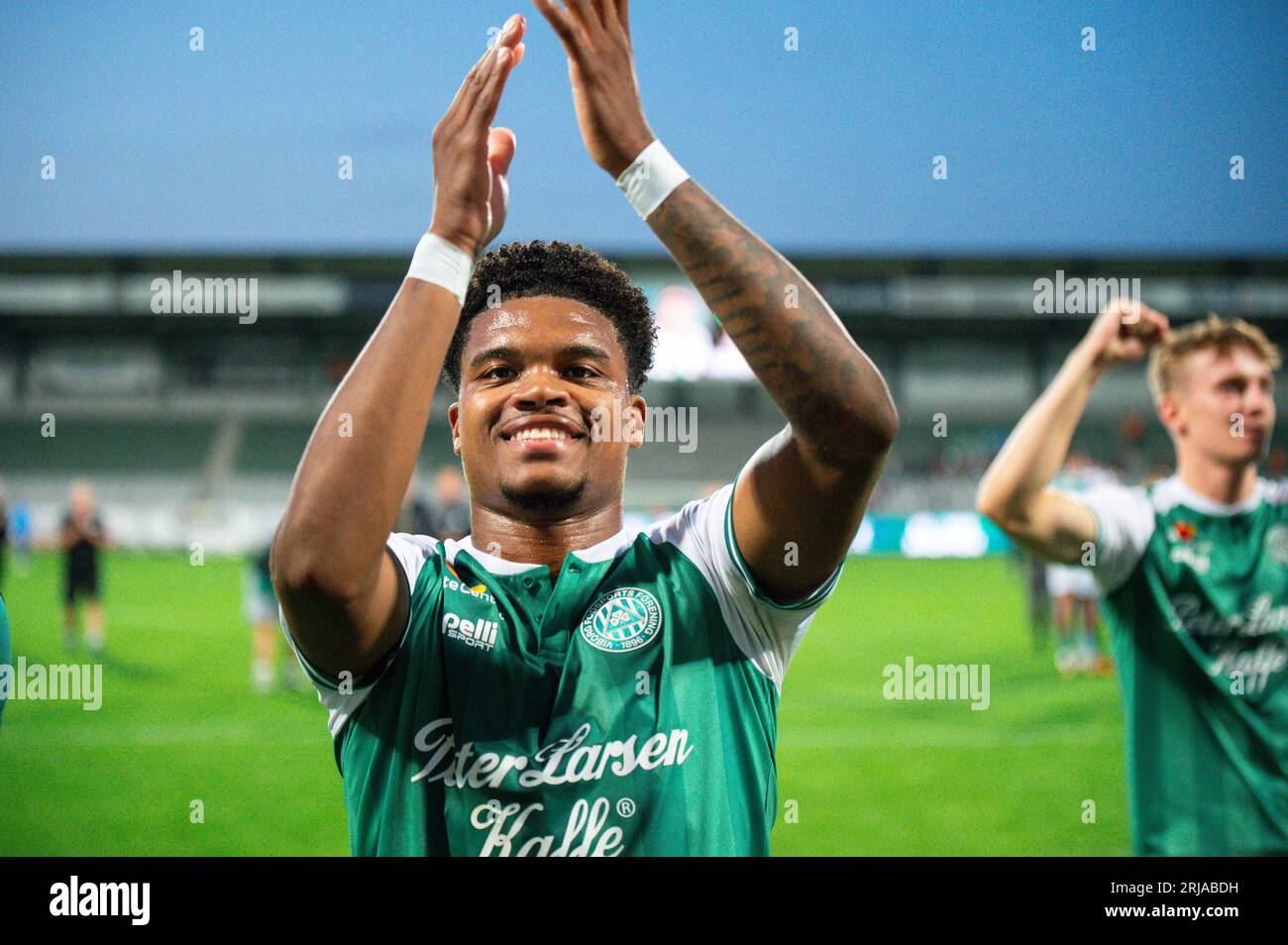 Viborg, Dänemark. August 2023. Nigel Thomas (9) von Viborg FF nach dem 3F Superliga-Spiel zwischen Viborg FF und Vejle BK in der Energy Viborg Arena in Viborg. (Foto: Gonzales Photo - Adam Liebach). Stockfoto