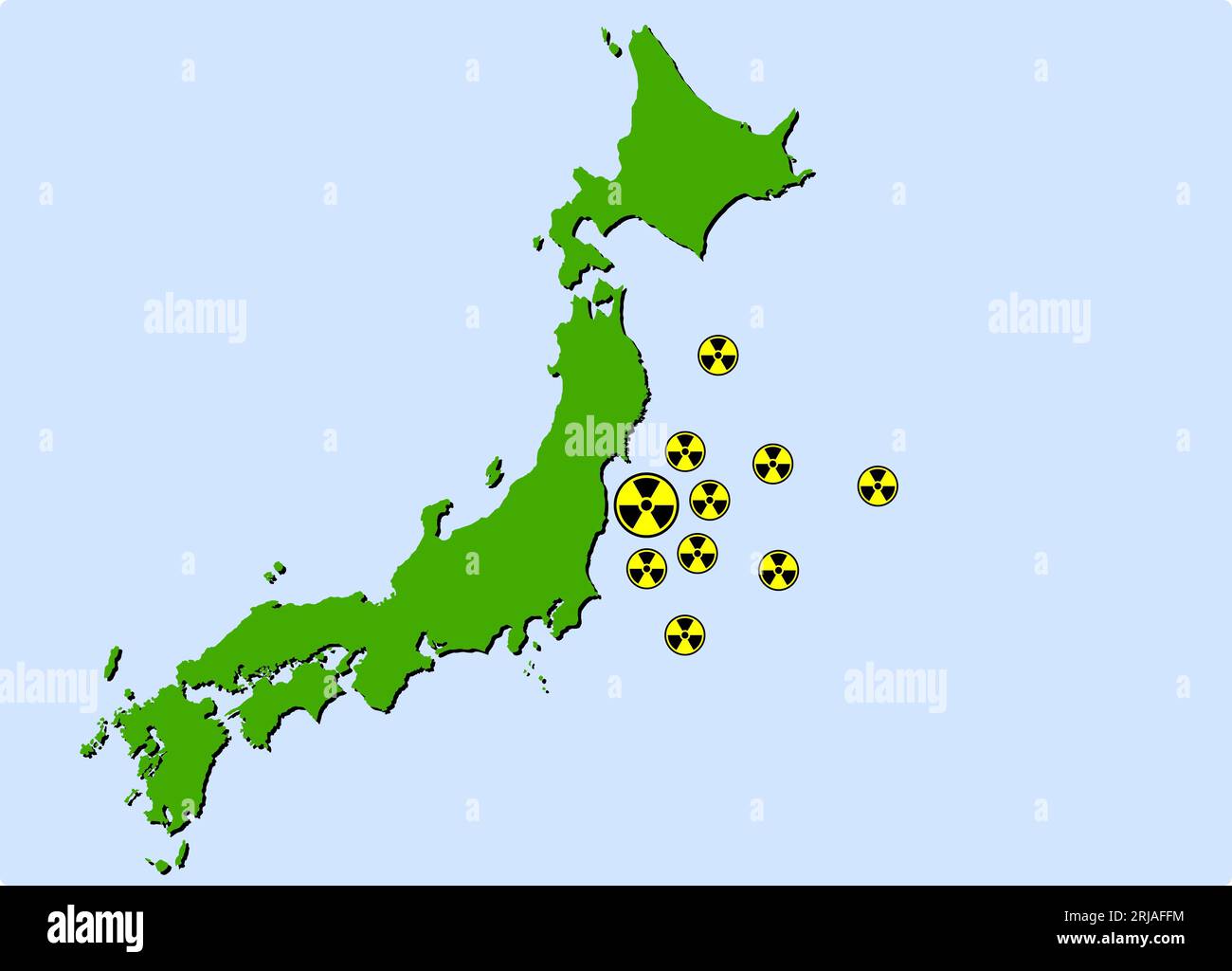 Vektor-Illustration Japans, das plant, radioaktives Wasser aus dem Kernkraftwerk Fukushima freizusetzen Stockfoto
