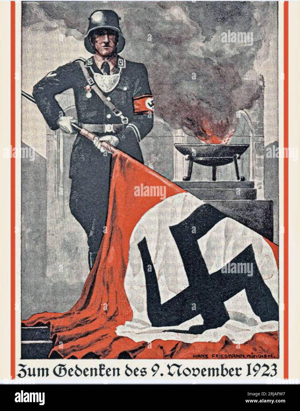 NATIONALSOZIALISTISCHE POSTKARTE zum Gedenken an die Nazis, die am 9. November 1923 im Münchner Bierhallen-Putsch ums Leben kamen. Diese Kunstwerke wurden auch als Poster verwendet. Stockfoto