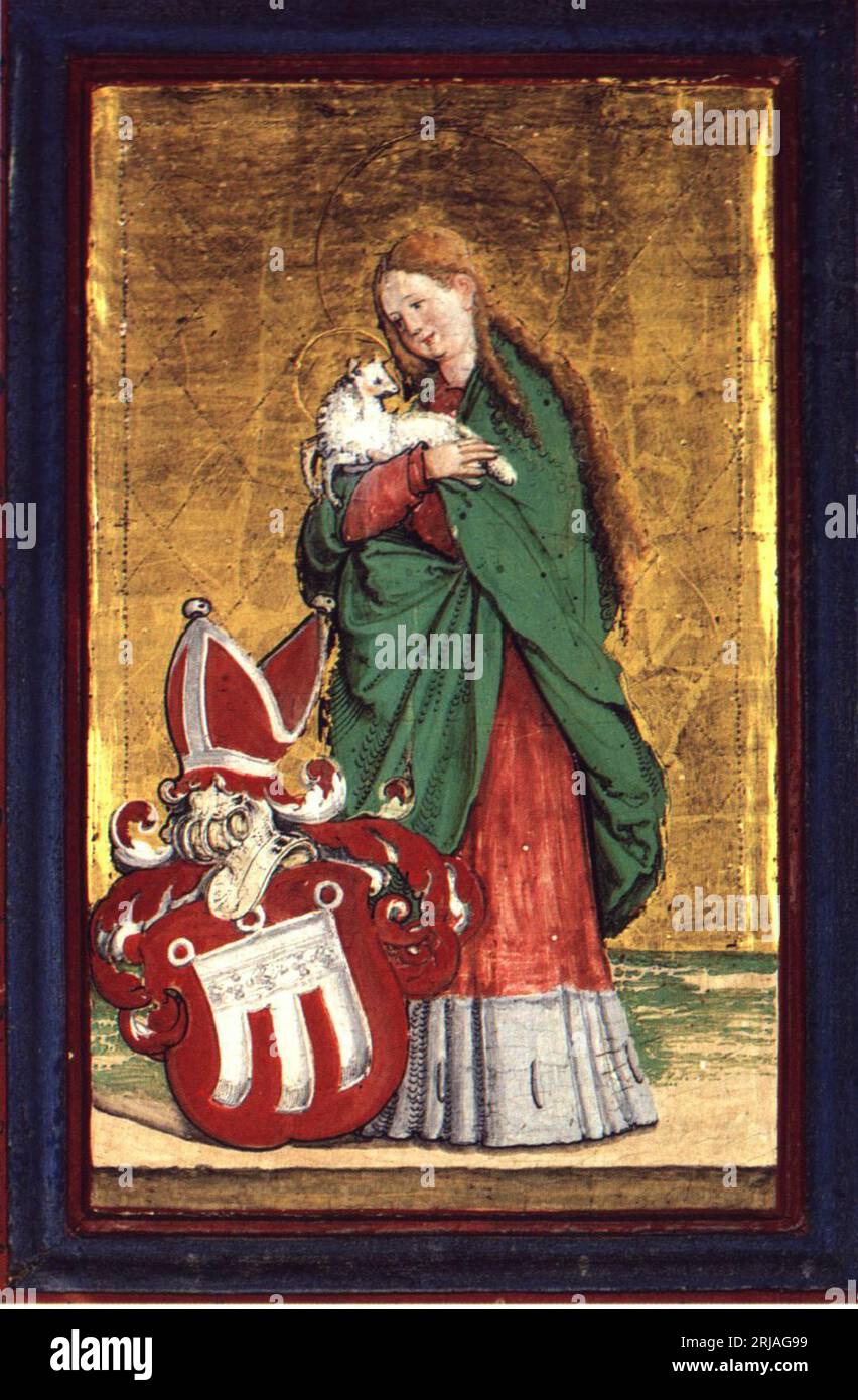 Heilige Agnes mit dem Wappen der Gräfin von Werdenberg 1531 von Meister von Messkirch Stockfoto