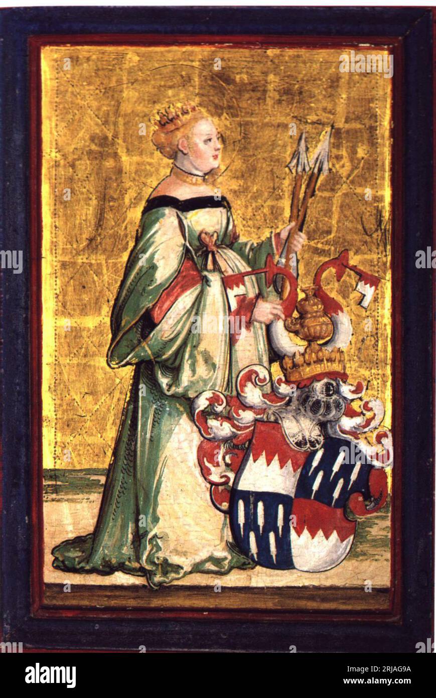 Heilige Ursula mit dem Wappen der Schenken von Limburg 1531 von Meister von Messkirch Stockfoto