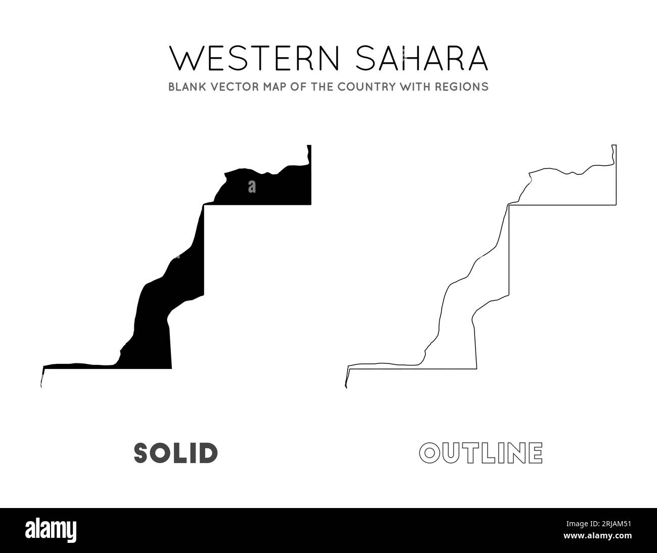 Karte Westsahara. Leere Vektorkarte des Landes mit Regionen. Grenzen der Westsahara für Ihre Infografik. Vektorillustration. Stock Vektor