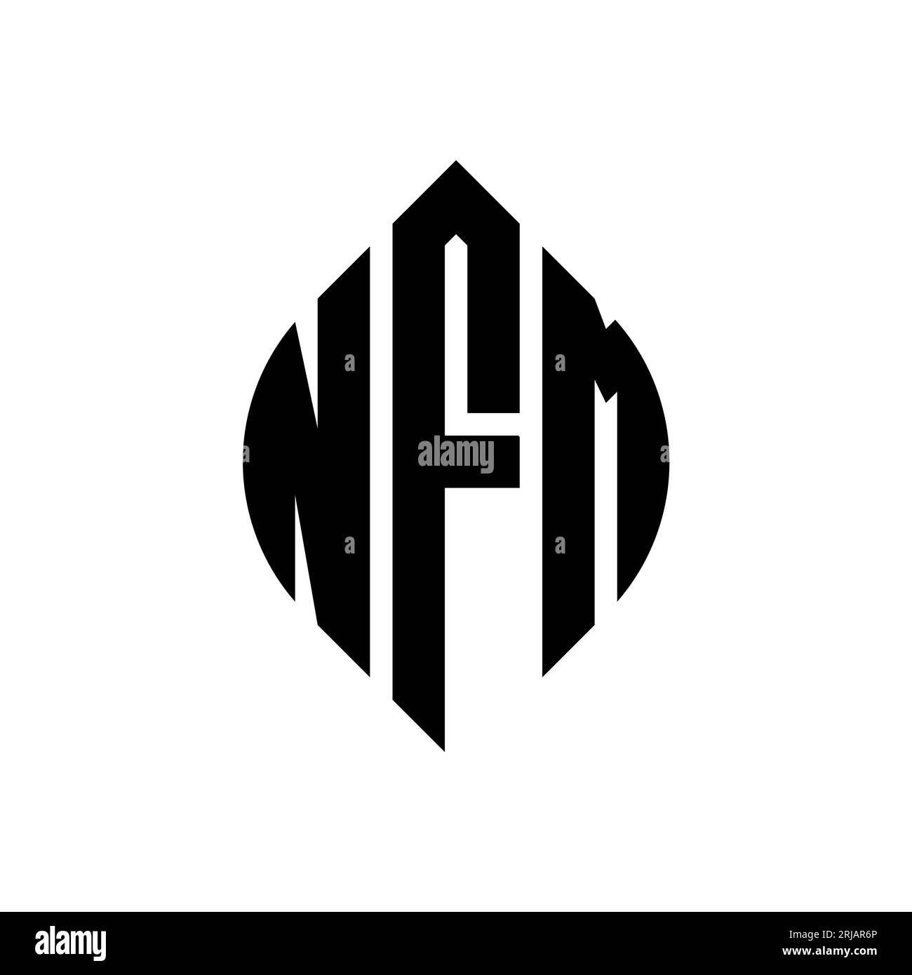 NFM-Logodesign mit kreisförmigem Buchstaben und Ellipsenform. NFM-Ellipsenbuchstaben im typografischen Stil. Die drei Initialen bilden ein kreisförmiges Logo. NFM CI Stock Vektor