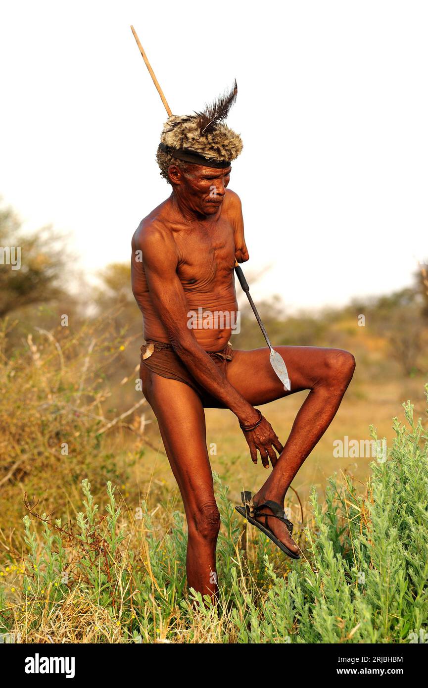 San oder Buschmann einarmiger. Tsumkwe, Otjozondjupa, Namibia. Stockfoto