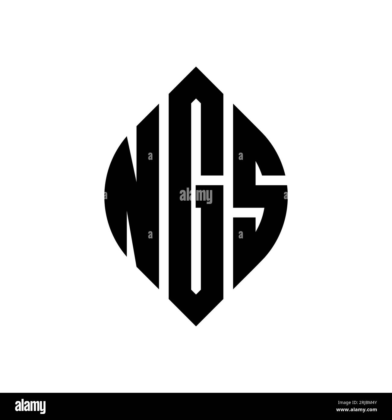 NGS-Logo mit kreisförmigem Buchstaben und Ellipsenform. NGS-Ellipsenbuchstaben im typografischen Stil. Die drei Initialen bilden ein kreisförmiges Logo. NGS-CI Stock Vektor