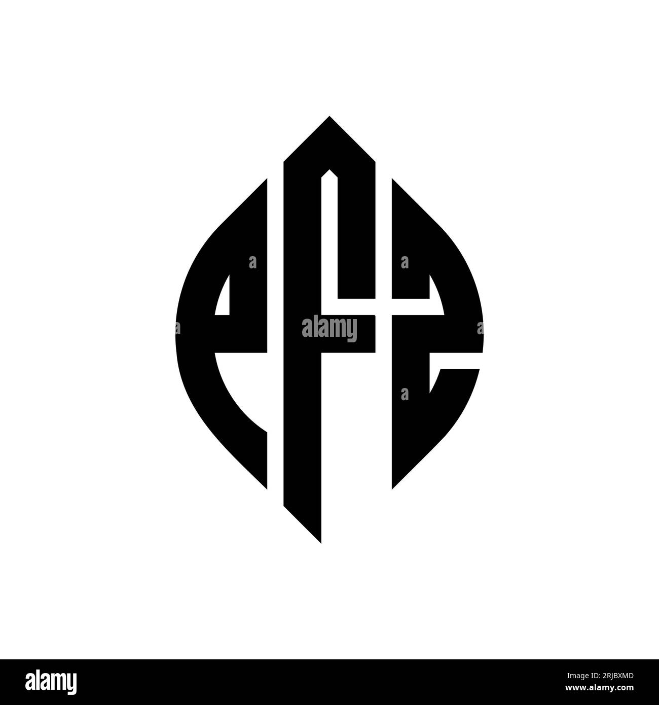 PFZ-Logodesign mit kreisförmigem Buchstaben und Ellipsenform. PFZ-Ellipsenbuchstaben im typografischen Stil. Die drei Initialen bilden ein kreisförmiges Logo. PFZ CI Stock Vektor