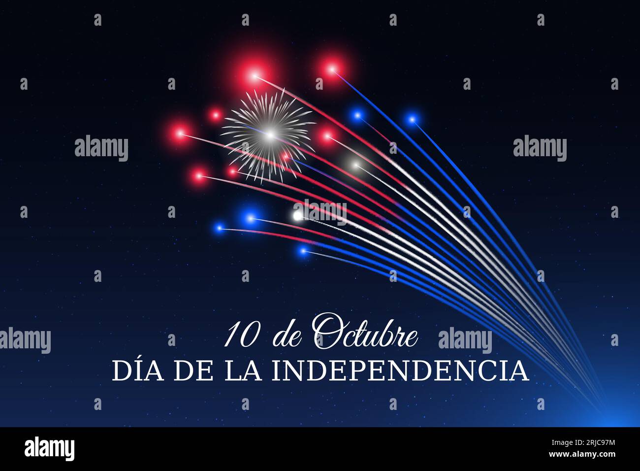 Oktober, Unabhängigkeitstag kuba, kubanisches Flaggenfeuerwerk auf blauem Nachthimmel Hintergrund. Kubanischer Nationalfeiertag. Grußkarte. Vektor Stock Vektor