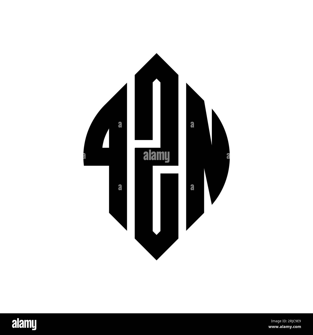 QZN kreisförmiges Logo mit Kreis- und Ellipsenform. QZN-Ellipsenbuchstaben im typografischen Stil. Die drei Initialen bilden ein kreisförmiges Logo. QZN CI Stock Vektor