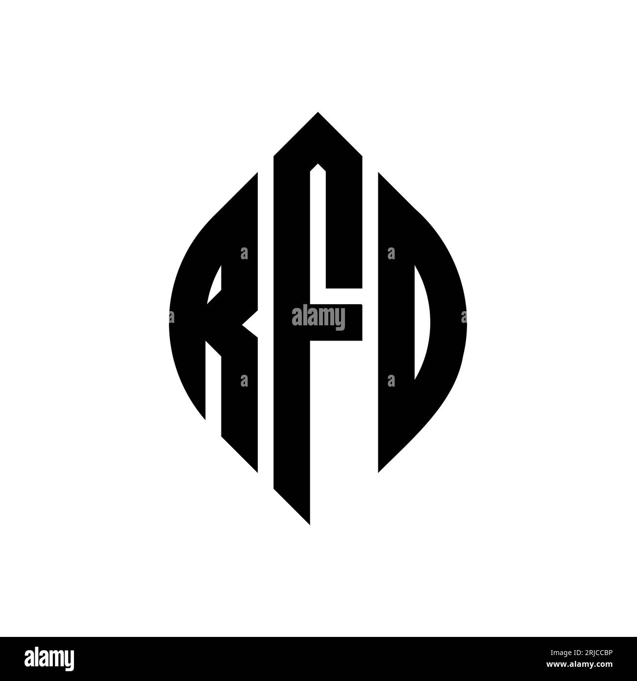 RFD-Logodesign mit kreisförmigem Buchstaben und Ellipsenform. RFD-Ellipsenbuchstaben im typografischen Stil. Die drei Initialen bilden ein kreisförmiges Logo. RFD-CI Stock Vektor