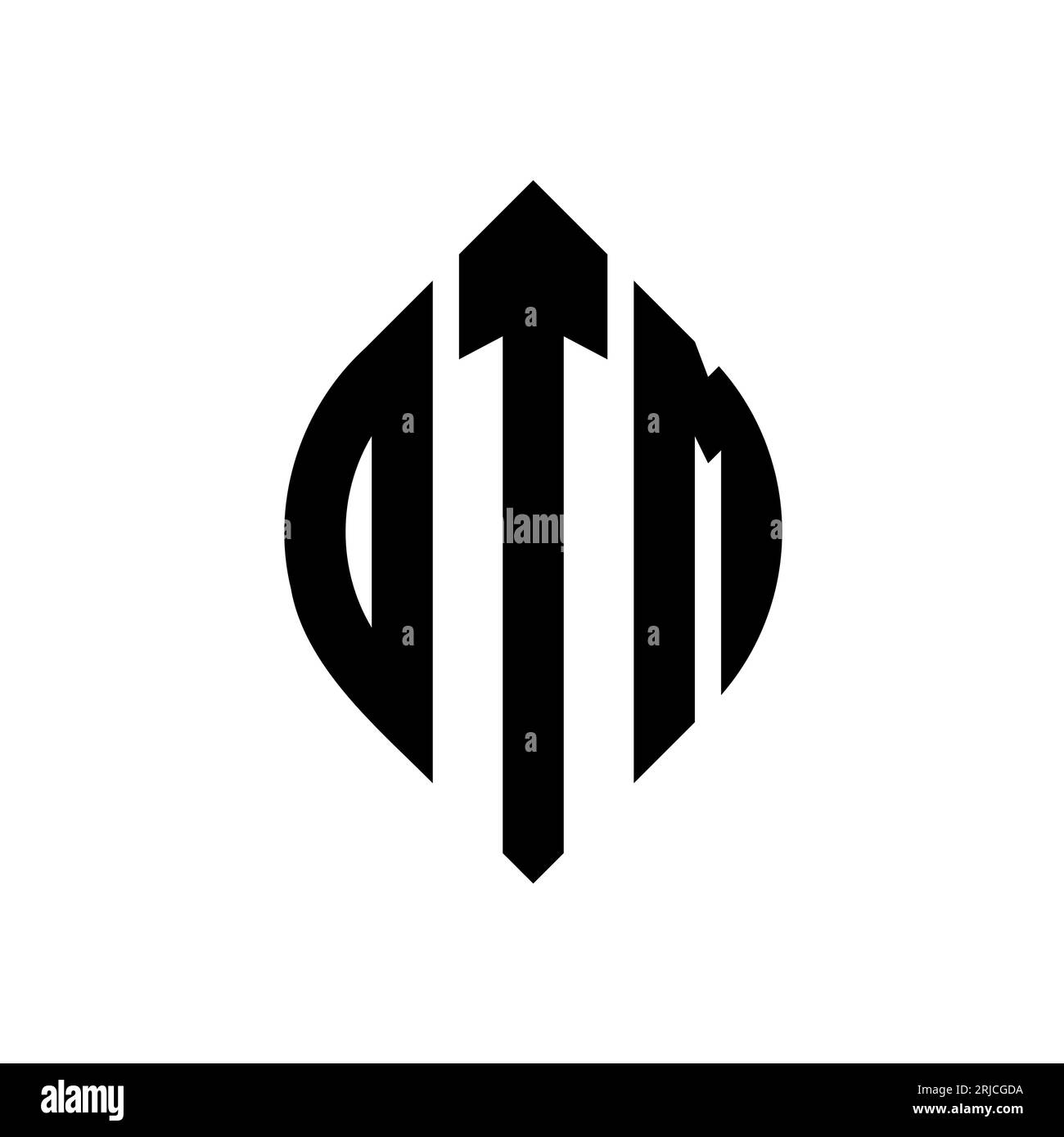 OTM-Logo mit kreisförmigem Buchstaben und Ellipsenform. OTM-Ellipsenbuchstaben im typografischen Stil. Die drei Initialen bilden ein kreisförmiges Logo. OTM-CI Stock Vektor