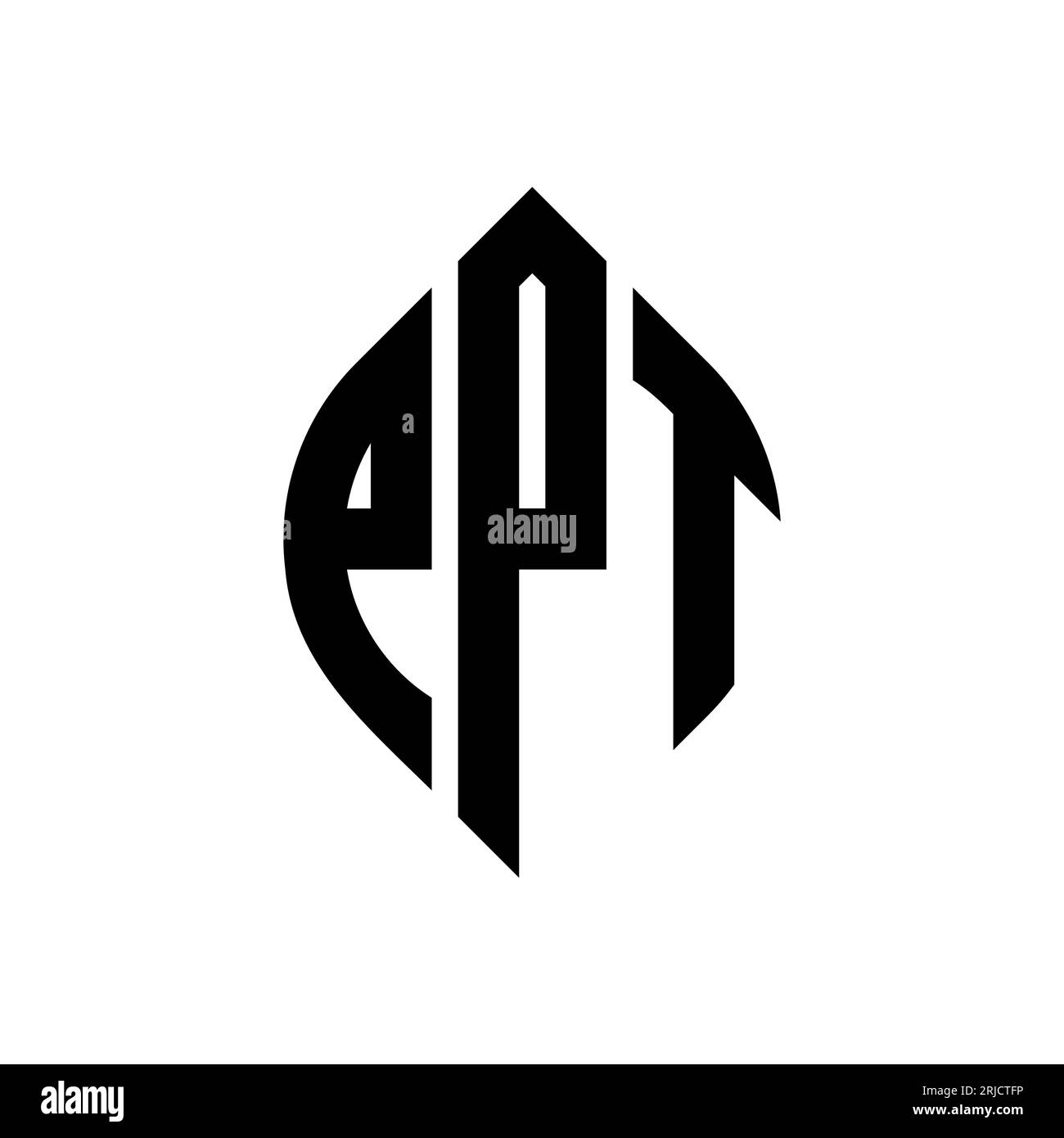 PPT kreisförmiges Logo mit Kreis- und Ellipsenform. PPT-Ellipsenbuchstaben im typografischen Stil. Die drei Initialen bilden ein kreisförmiges Logo. PPT CI Stock Vektor