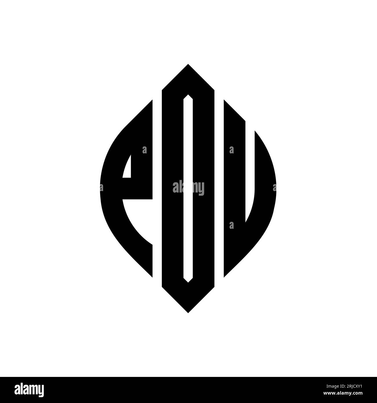 POU-Logodesign mit kreisförmigem Buchstaben und Ellipsenform. POU-Ellipsenbuchstaben im typografischen Stil. Die drei Initialen bilden ein kreisförmiges Logo. PoE-CI Stock Vektor