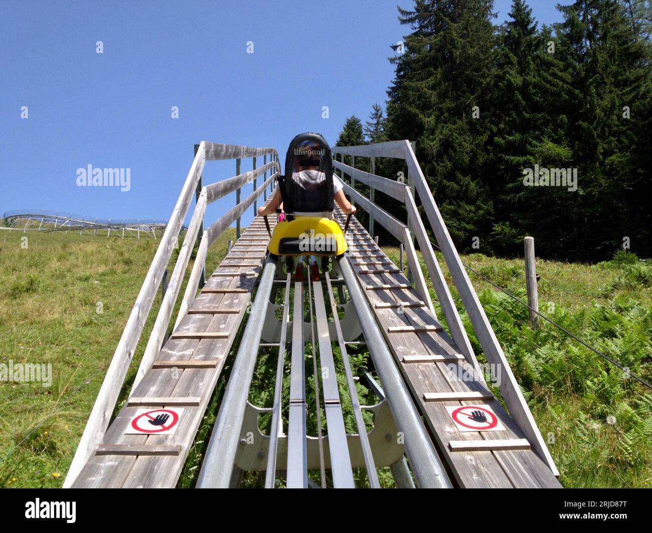 Fieberbrunn, Österreich, die Alpine Coaster in Timoks wilder Welt. Stockfoto