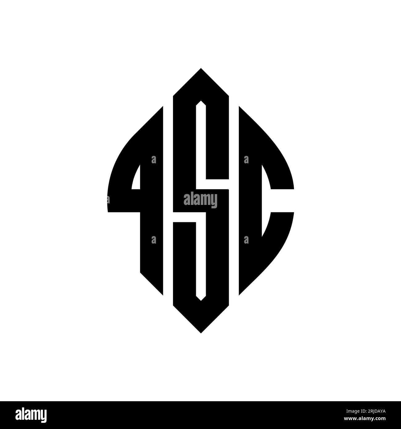QSC kreisförmiges Logo mit Kreis- und Ellipsenform. QSC-Ellipsenbuchstaben im typografischen Stil. Die drei Initialen bilden ein kreisförmiges Logo. QSC CI Stock Vektor