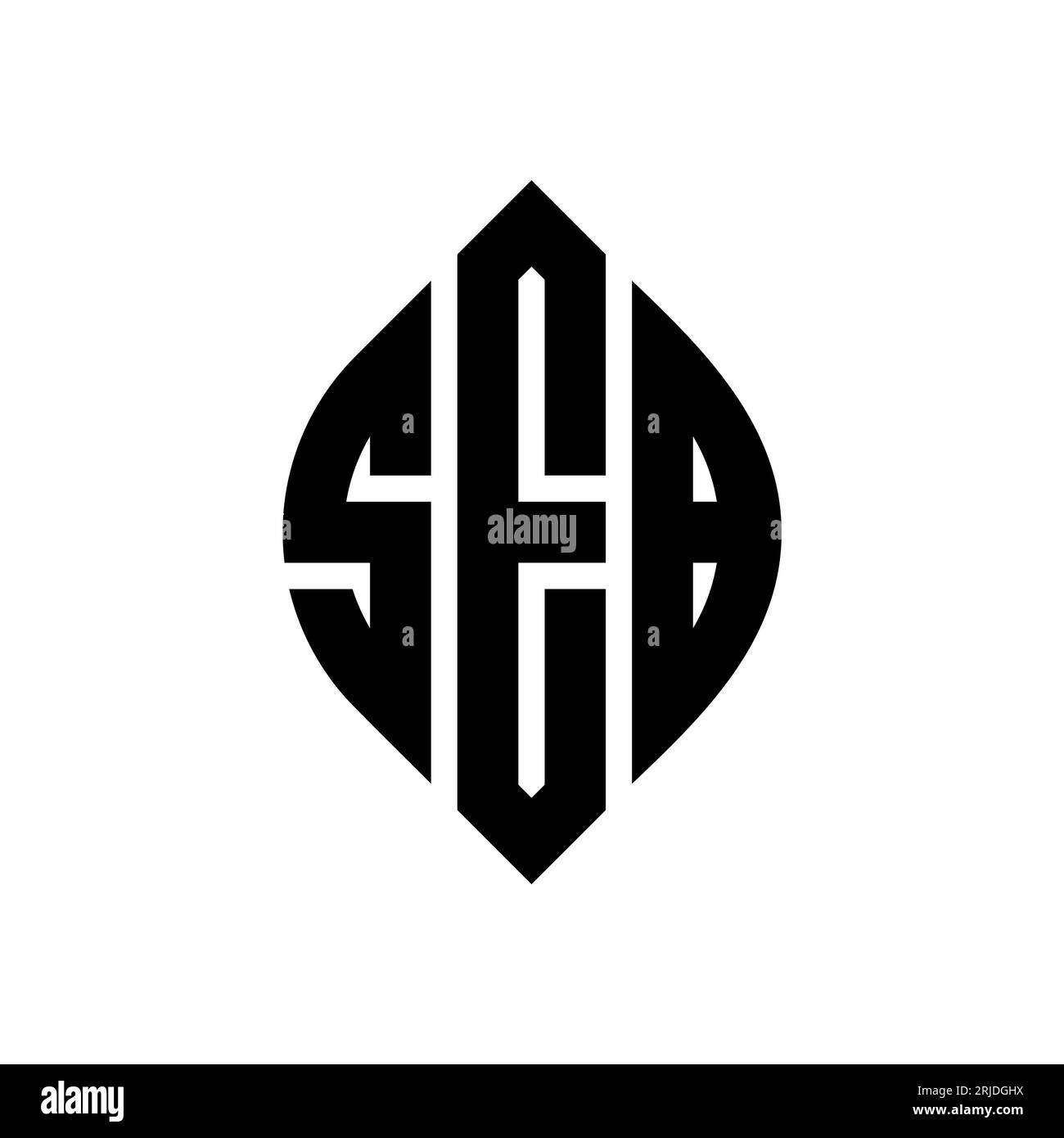 SEB kreisförmiges Logo mit Kreis- und Ellipsenform. SEB-Ellipsenbuchstaben im typografischen Stil. Die drei Initialen bilden ein kreisförmiges Logo. SEB-CI Stock Vektor