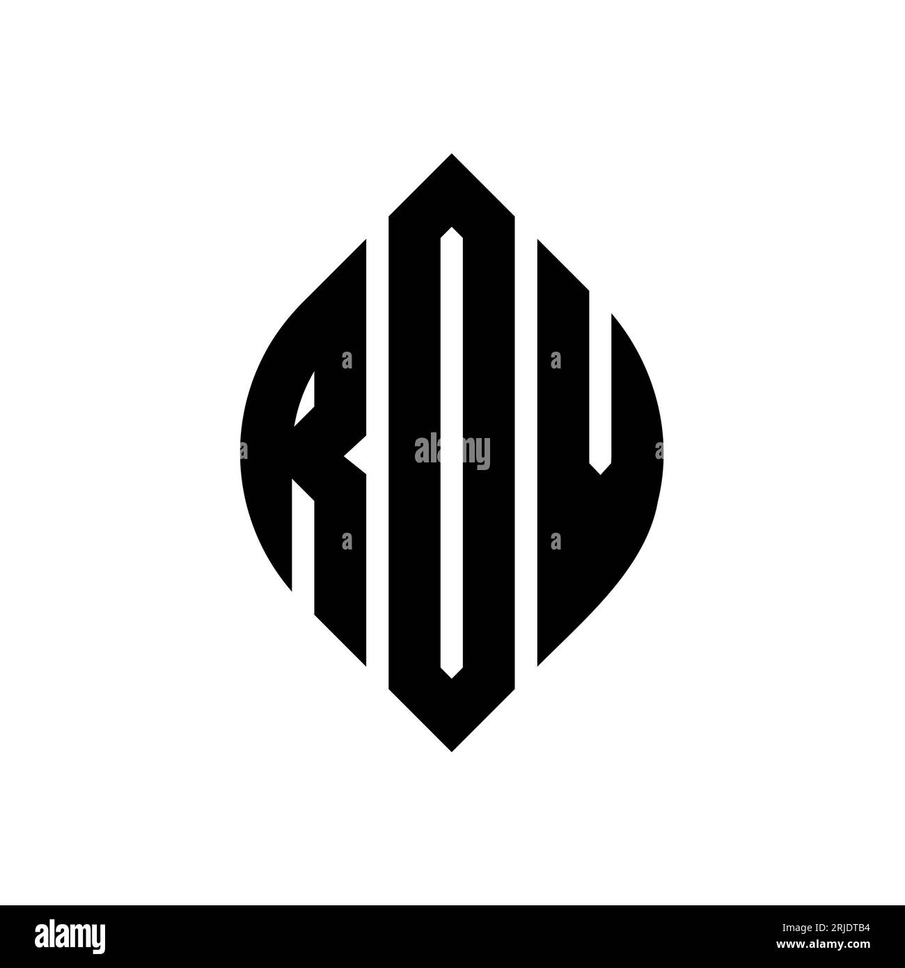 ROV-kreisförmiges Logo mit Kreis- und Ellipsenform. ROV-Ellipsenbuchstaben im typografischen Stil. Die drei Initialen bilden ein kreisförmiges Logo. ROV CI Stock Vektor