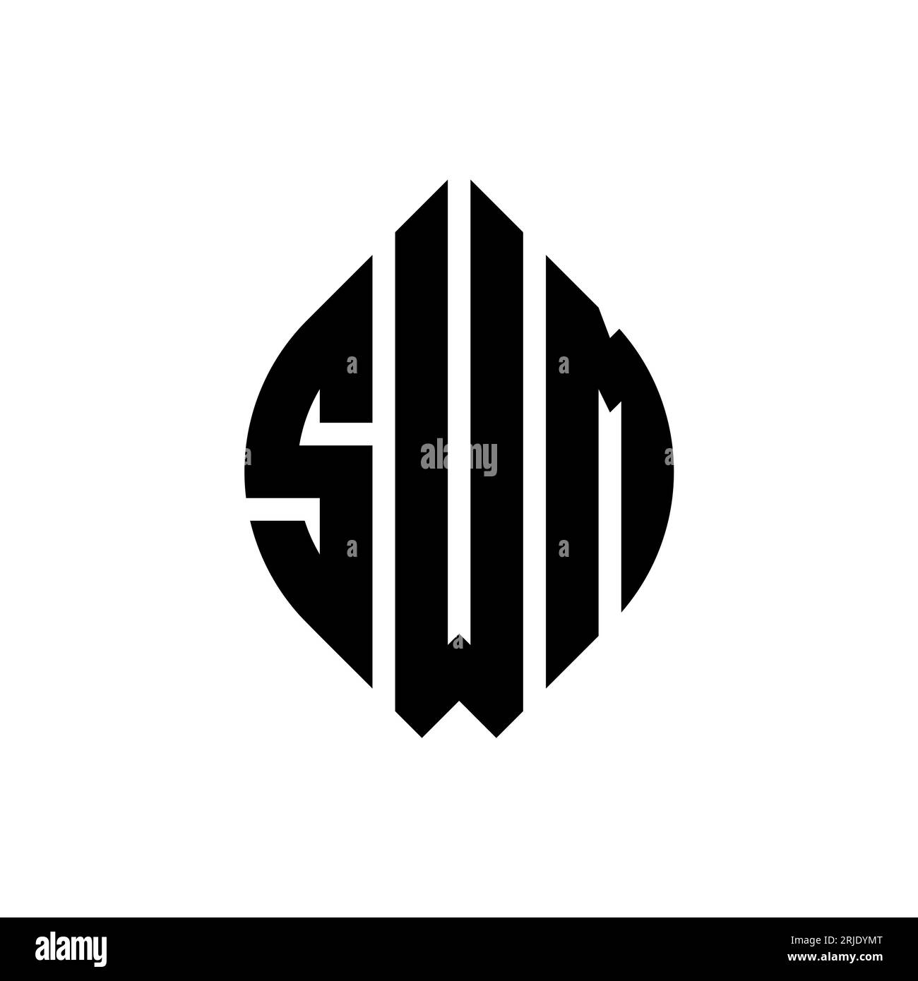 SWM-Logo mit kreisförmigem Buchstaben, Kreis- und Ellipsenform. SWM-Ellipsenbuchstaben im typografischen Stil. Die drei Initialen bilden ein kreisförmiges Logo. SWM CI Stock Vektor