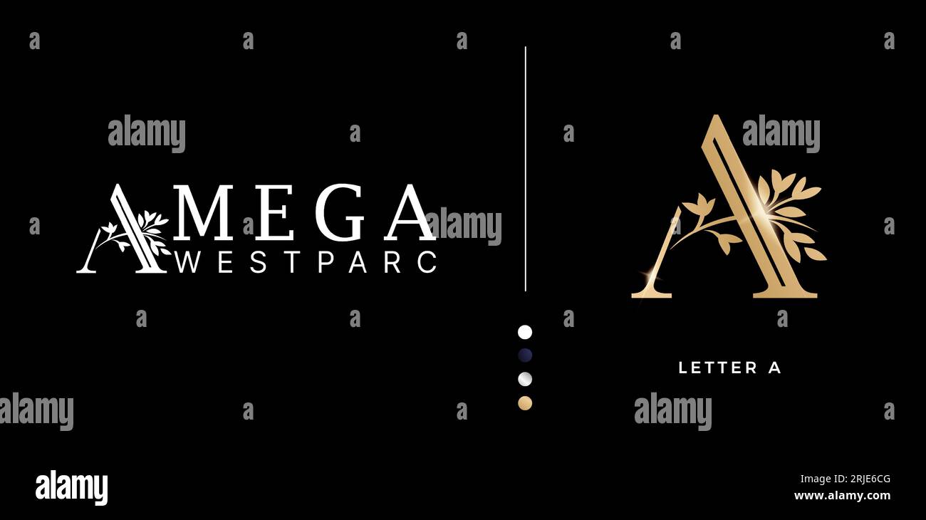 Buchstabe ein Monogramm mit goldenen Blumenornamenten oder eleganter Luxusbuchstabe Ein Logo-Design-Vektorvorlage mit Goldfarben Stock Vektor