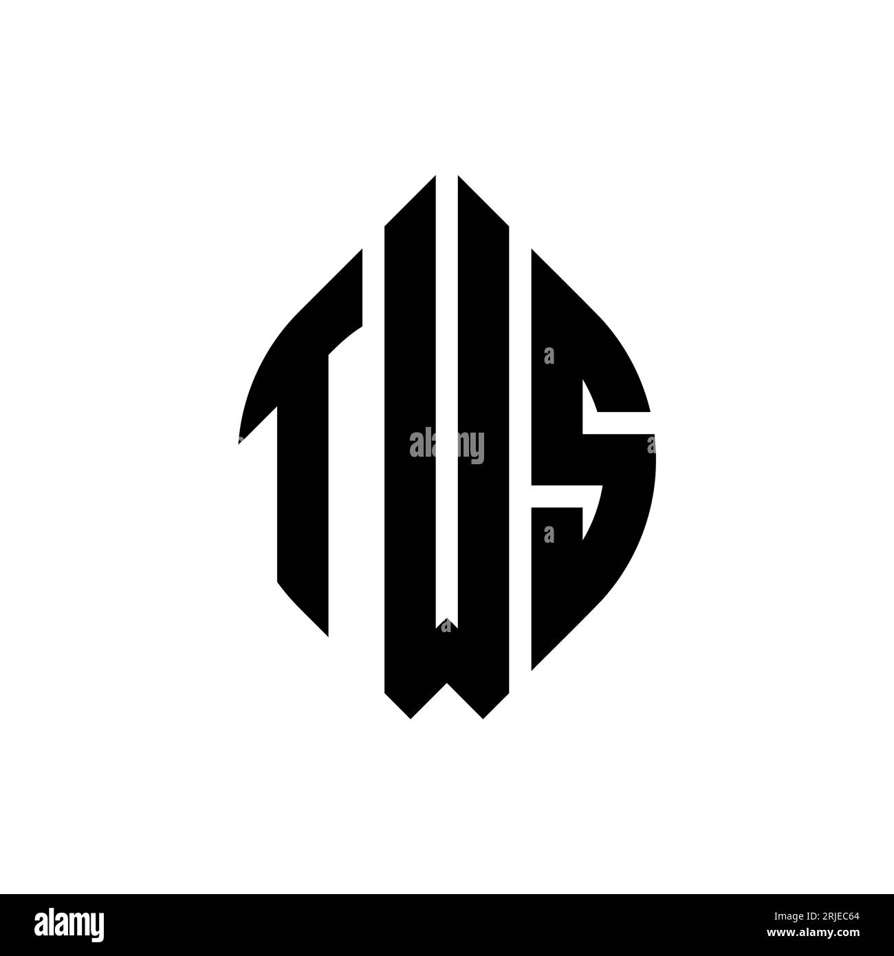 TWS kreisförmiges Logo mit Kreis- und Ellipsenform. TWS-Ellipsenbuchstaben im typografischen Stil. Die drei Initialen bilden ein kreisförmiges Logo. TWS CI Stock Vektor
