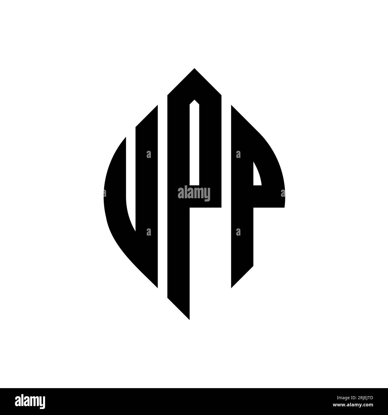 UPP-Logo mit kreisförmigem Buchstaben und Ellipsenform. UPP-Ellipsenbuchstaben im typografischen Stil. Die drei Initialen bilden ein kreisförmiges Logo. UPP-CI Stock Vektor