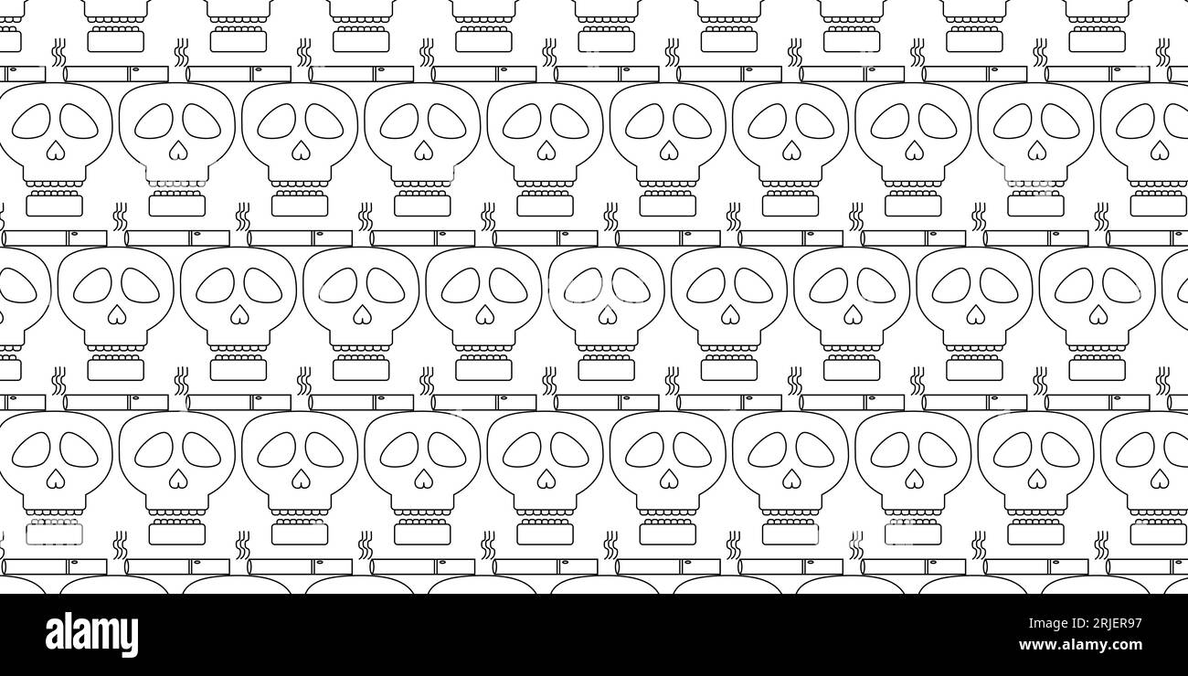 Brennende Zigarette mit nahtlosem Schädelmuster Stock Vektor