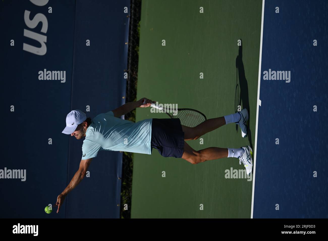 New York, Usa. August 2023. Der belgische David Goffin wurde während einer Trainingseinheit beim US Open Grand Slam Tennisturnier in Flushing Meadow, New York City, USA, in Aktion gezeigt. BELGA FOTO TONY BEHAR Credit: Belga News Agency/Alamy Live News Stockfoto