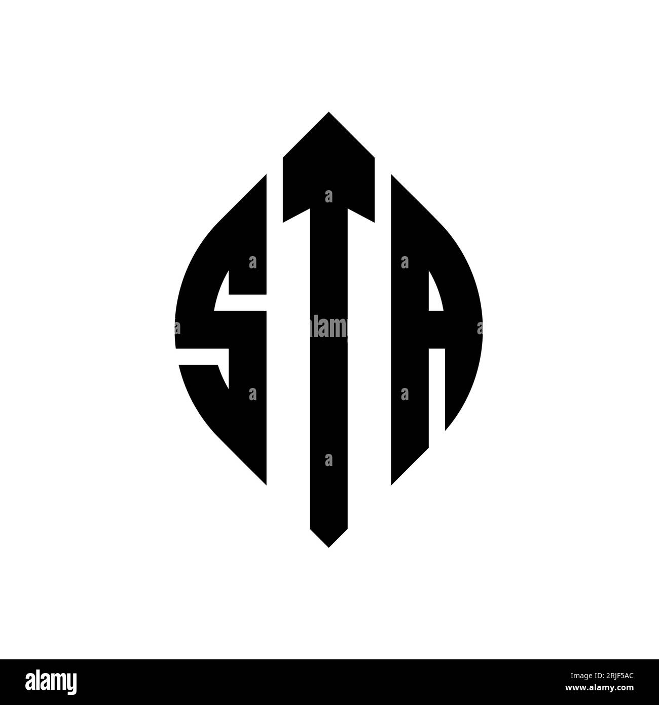 STA-kreisförmiges Logo mit Kreis- und Ellipsenform. STA-Ellipsenbuchstaben im typografischen Stil. Die drei Initialen bilden ein kreisförmiges Logo. STA-CI Stock Vektor
