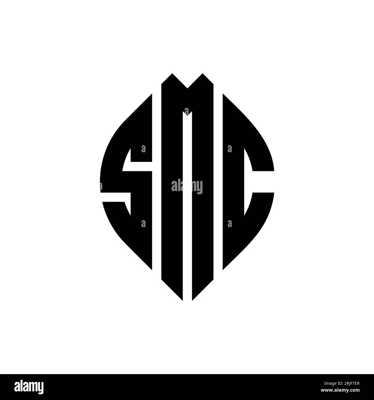 SMC kreisförmiges Logo mit Kreis- und Ellipsenform. SMC-Ellipsenbuchstaben im typografischen Stil. Die drei Initialen bilden ein kreisförmiges Logo. SMC CI Stock Vektor