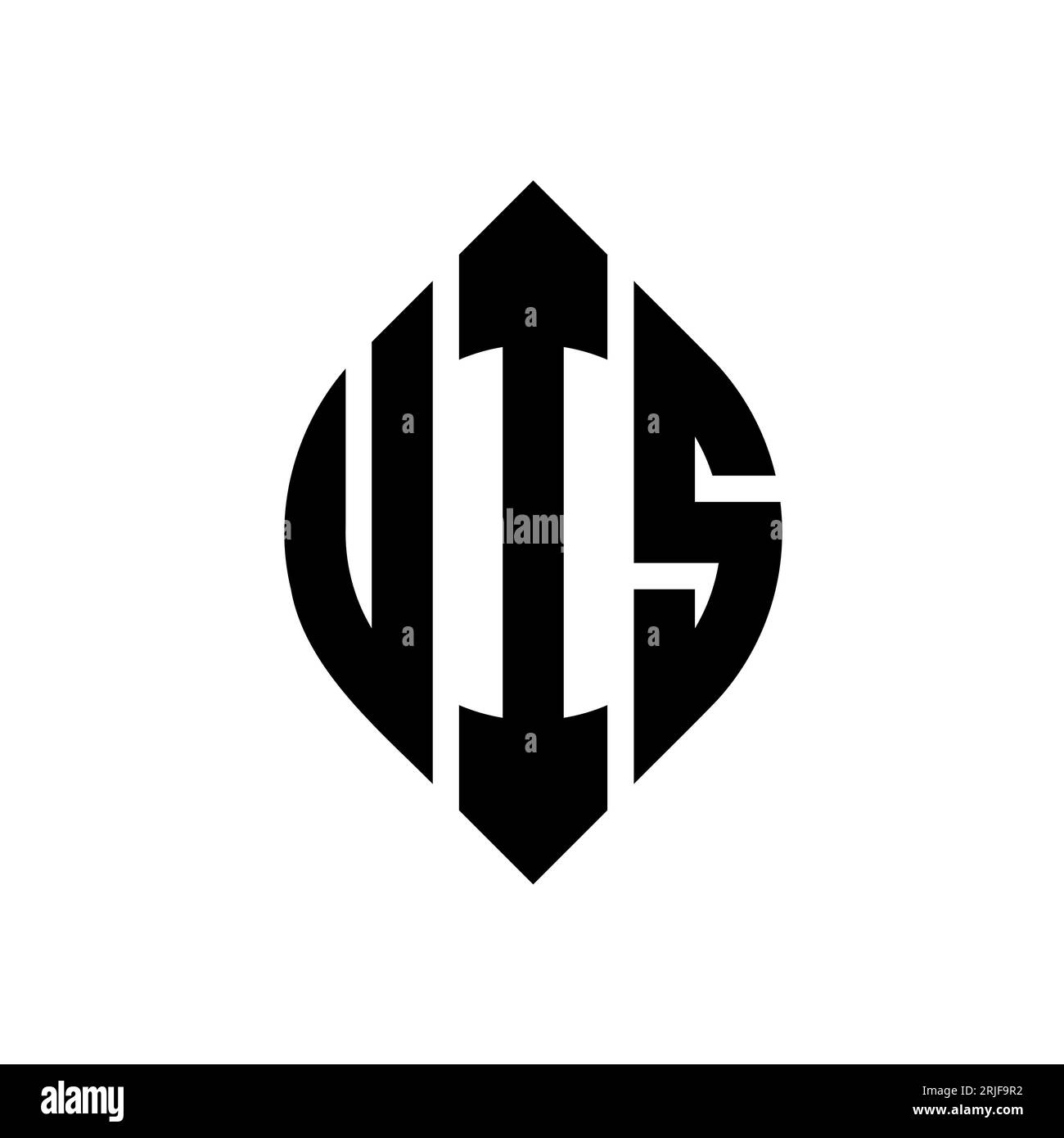 UTS kreisförmiges Logo mit Kreis- und Ellipsenform. UTS-Ellipsenbuchstaben im typografischen Stil. Die drei Initialen bilden ein kreisförmiges Logo. UTS-CI Stock Vektor