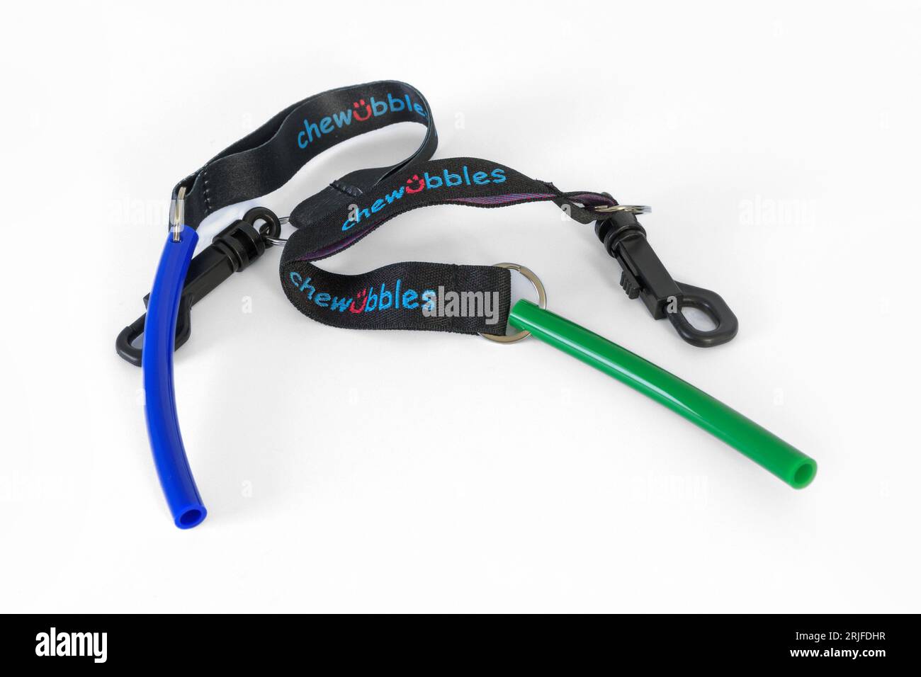 Hasselt. Limburg-Belgien 22-04-02023. Big Strong Tubes Grün und Blau von Chubuddy Chewubbles für sehr aggressives Kauen. ADHS und Autismussyndrom Stockfoto