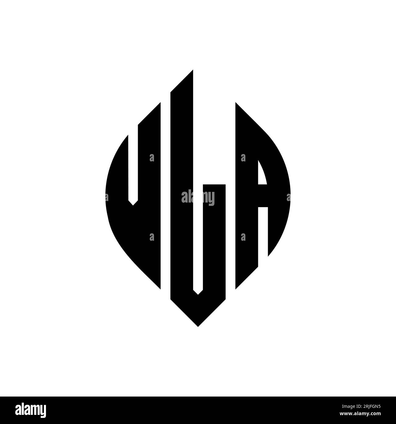 VLA-Logodesign mit kreisförmigem Buchstaben und Ellipsenform. VLA-Ellipsenbuchstaben im typografischen Stil. Die drei Initialen bilden ein kreisförmiges Logo. VLA-CI Stock Vektor