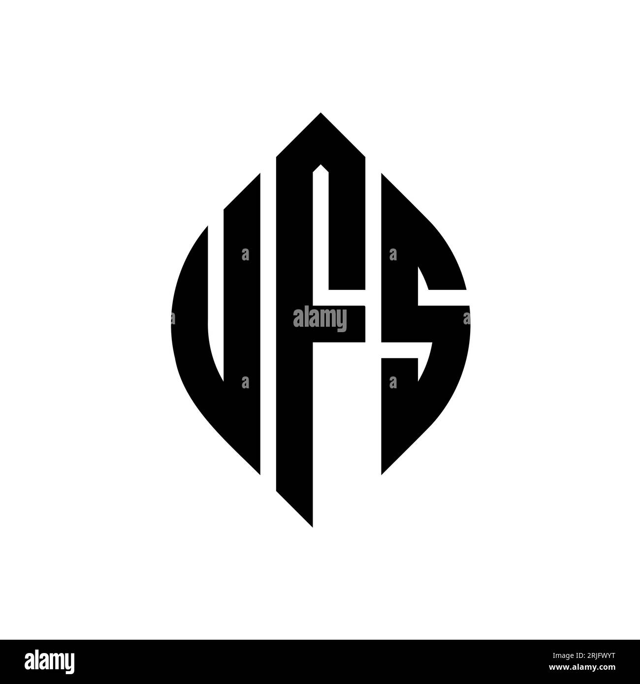 UFS-Logo mit kreisförmigem Buchstaben und Ellipsenform. UFS-Ellipsenbuchstaben im typografischen Stil. Die drei Initialen bilden ein kreisförmiges Logo. UFS-CI Stock Vektor
