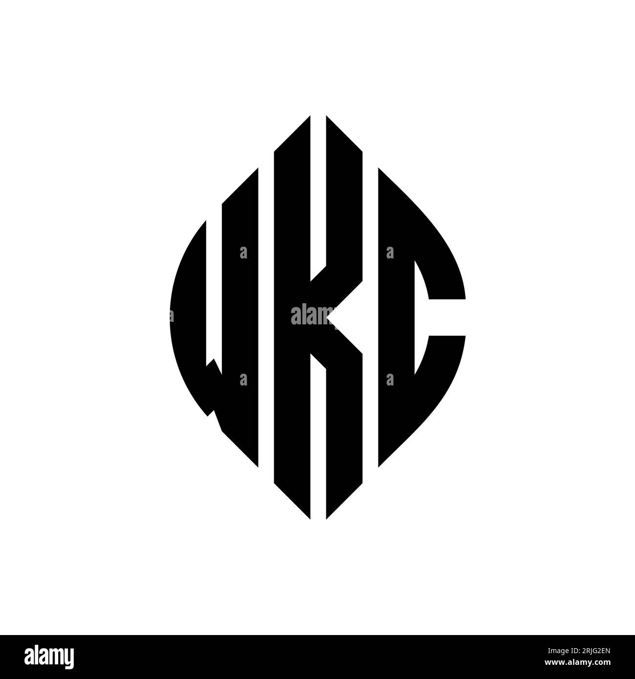 WKC kreisförmiges Logo mit Kreis- und Ellipsenform. WKC-Ellipsenbuchstaben im typografischen Stil. Die drei Initialen bilden ein kreisförmiges Logo. WKC CI Stock Vektor