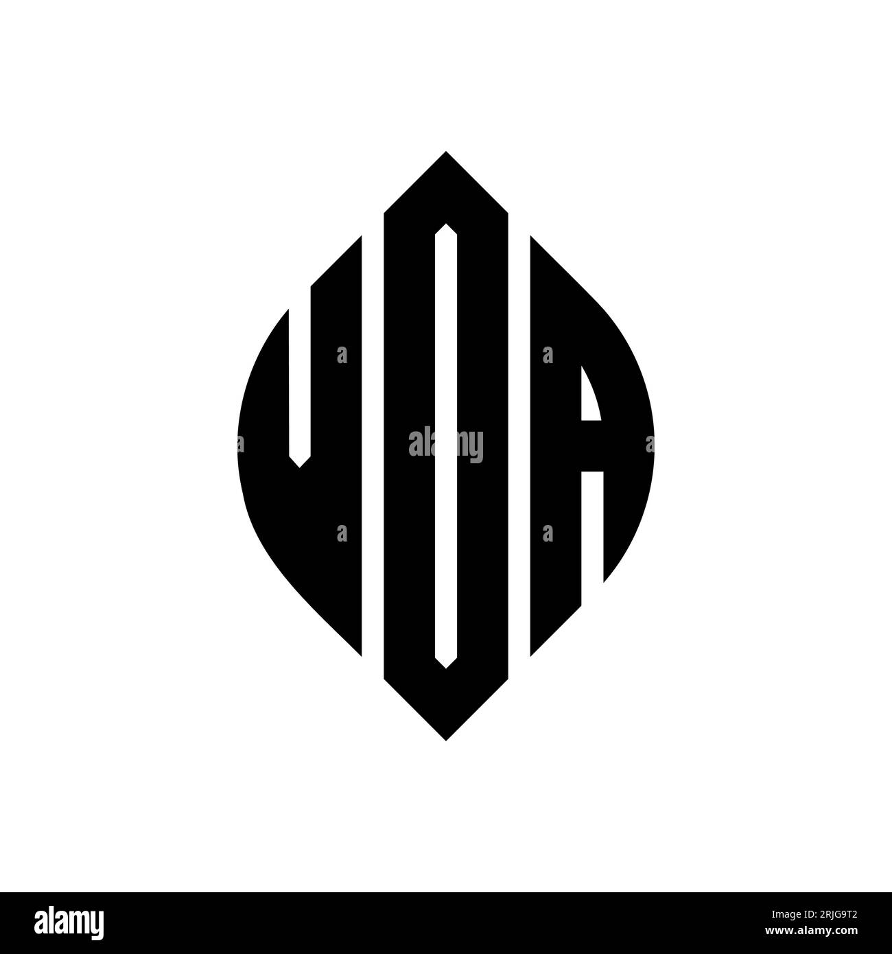 VDA-Logo mit kreisförmigem Buchstaben und Ellipsenform. VDA-Ellipsenbuchstaben im typografischen Stil. Die drei Initialen bilden ein kreisförmiges Logo. VDA-CI Stock Vektor